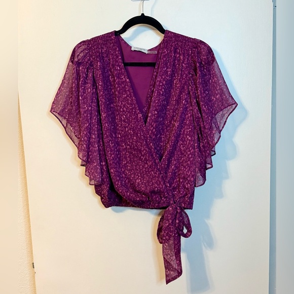 Ramy Brook Flutter Sleeve Kitty Blouse in Raspberry- Size Small - Picture 10 of 11